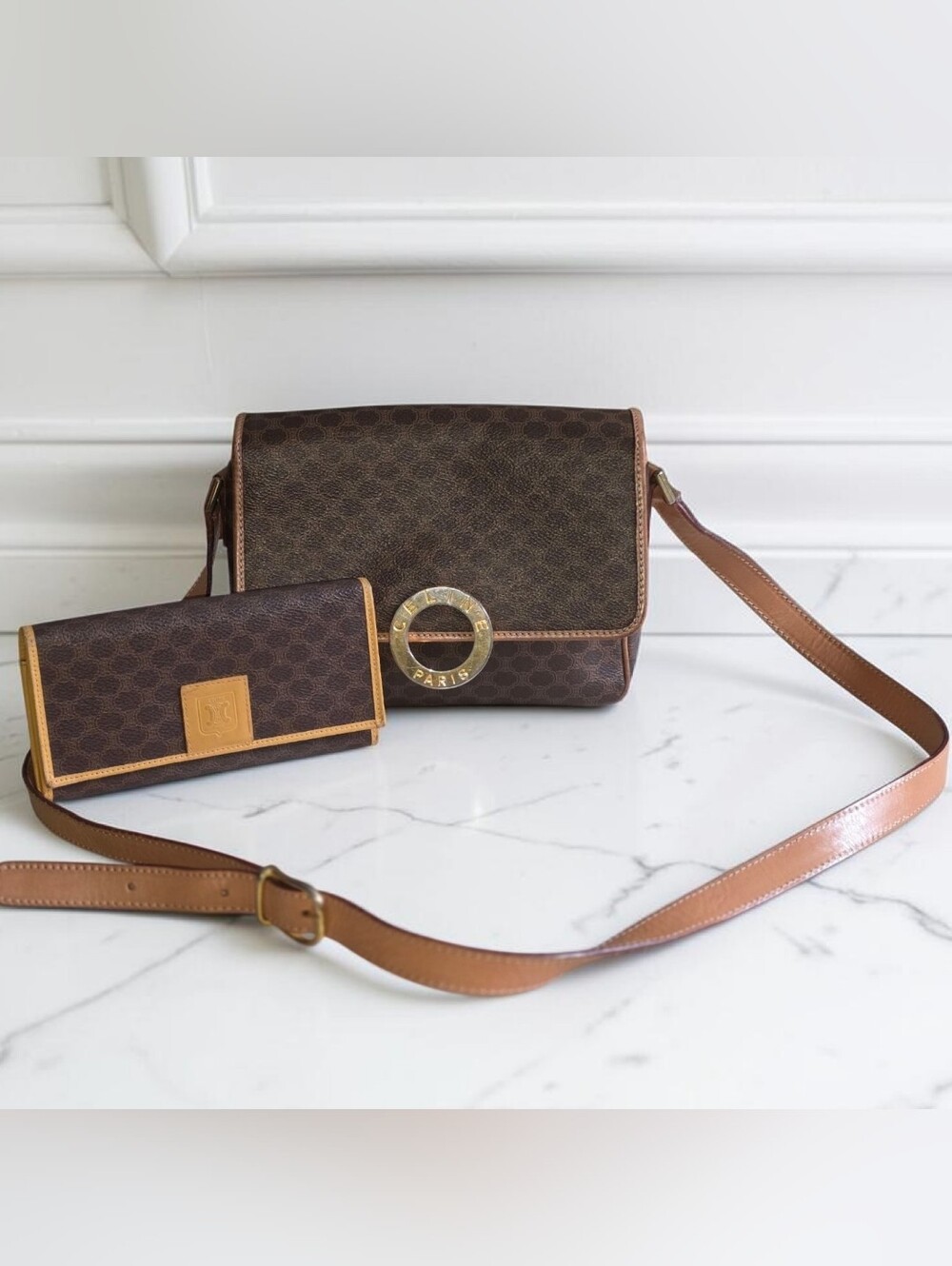 Vintage Celine Macadam Shoulder Bag W/ Celine Triomphe Wallet-COA W/purchase